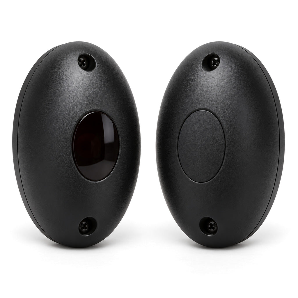 Shutter Drive single infrared safety beam sensor — matte black transmitter and receiver pair for roller shutter doors and gates